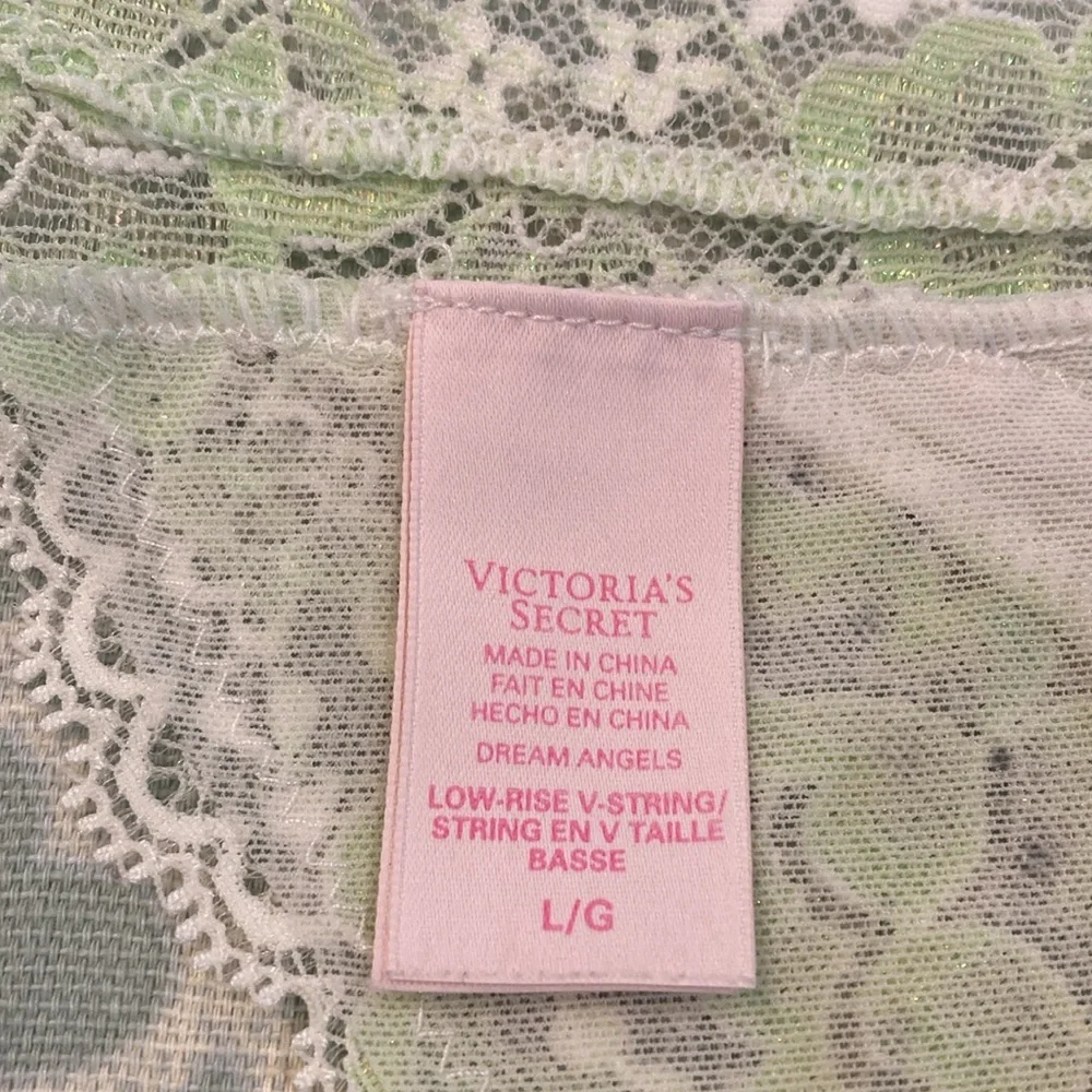 Vintage Victoria’s Secret Dream Angels Rhinestone Green White Lace Thong VString - Picture 6 of 9